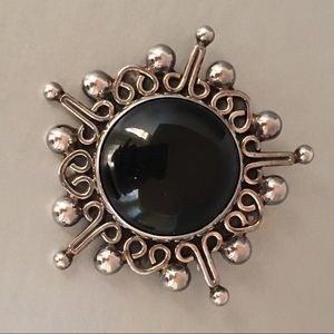 Taxco Ebony Onyx ? Sterling Brooch 1.75”